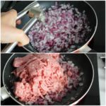 2. Podsmażyć cebulę z czosnkiem i dodać mięso mielone