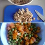 2. Pokroić mięso i marchewkę w kostkę
